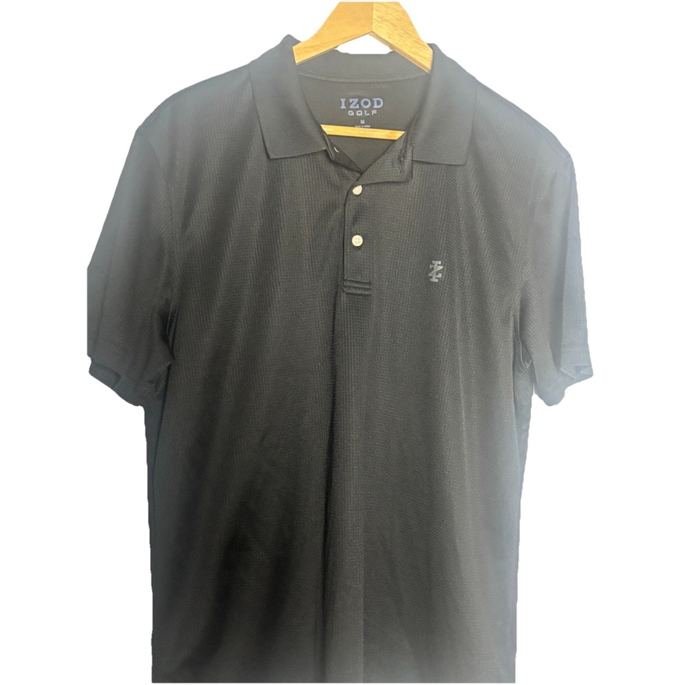 Izod Grid Golf Polo Shirt Mens Medium Black Stretch Active Wear NWOT‎